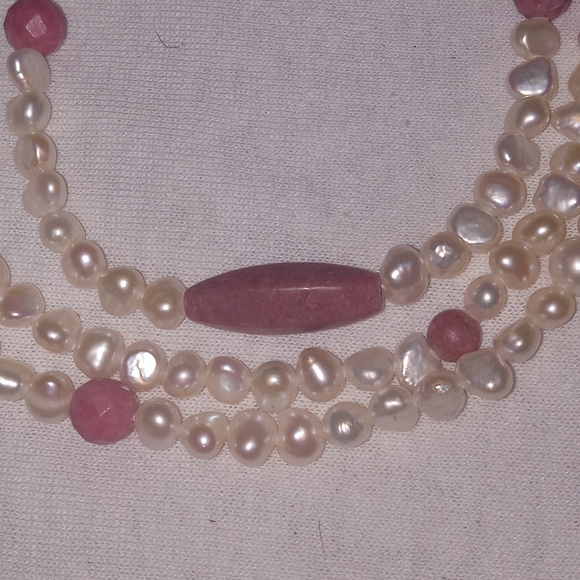 Ross-Simons-3 stands Freshwater PEARLS + RHODONITE Necklace STERLING Silver RS - Picture 6 of 14